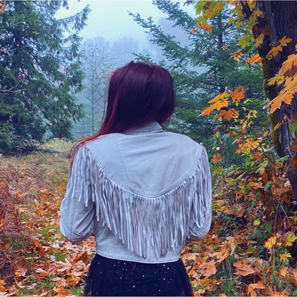 White Leather Fringed Jacket Vintage